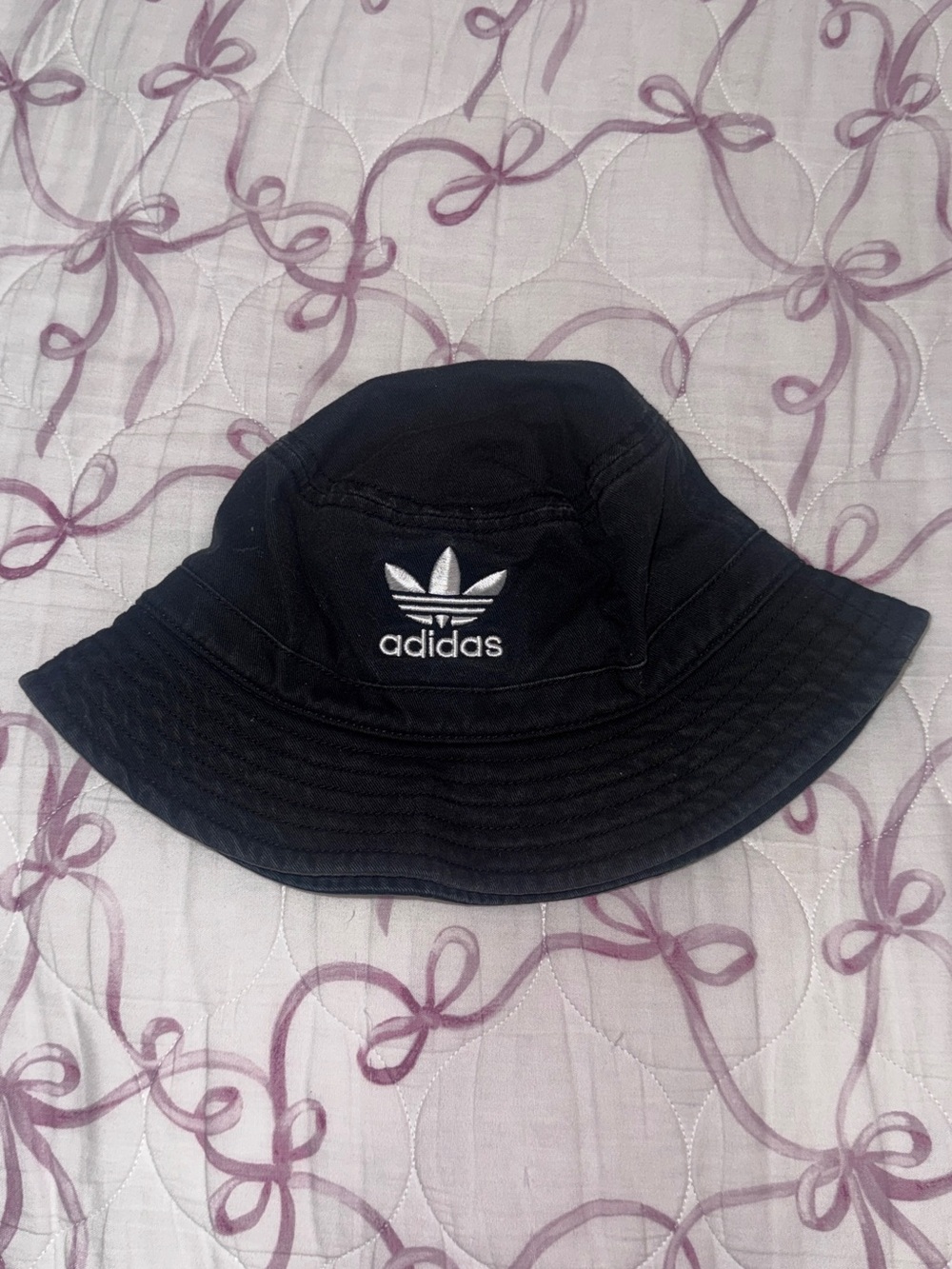adidas Black Kids Trefoil Bucket Hat with White Logo